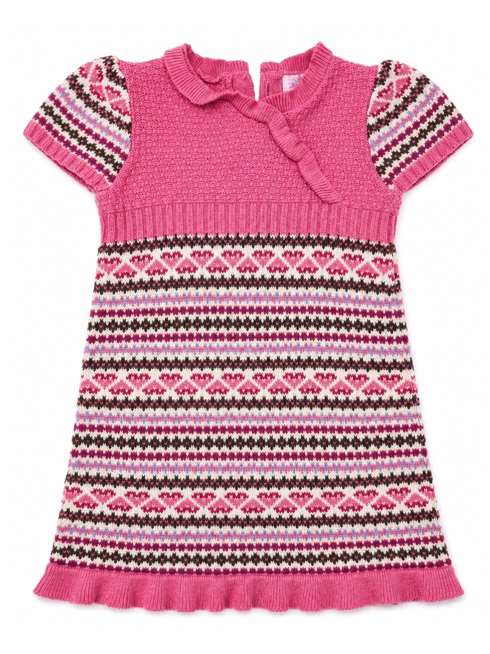 Girls Fair Isle Knit Heart Sweater Dress Pink Cottagecore 24M 2T Valentine